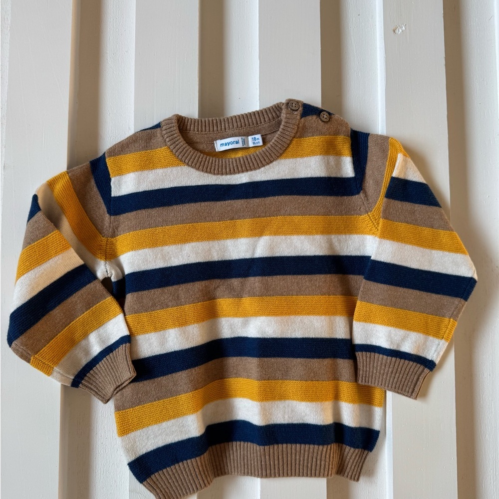Mayoral Toddler Striped Sweater with Button Detail